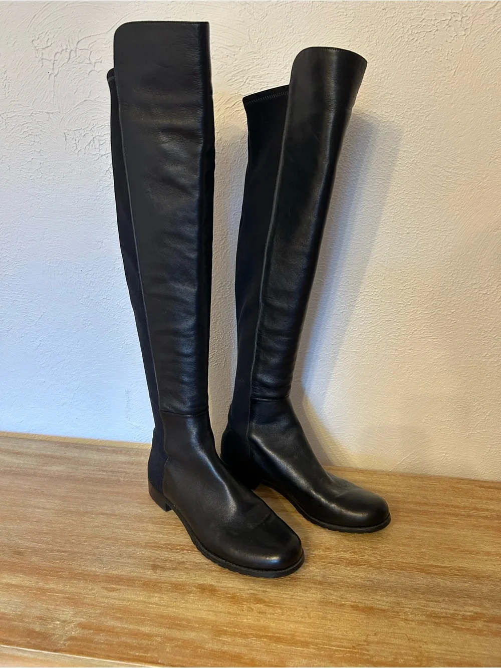 Stuart Weitzman 5050 Black Over-the-Knee Leather Boots, 8